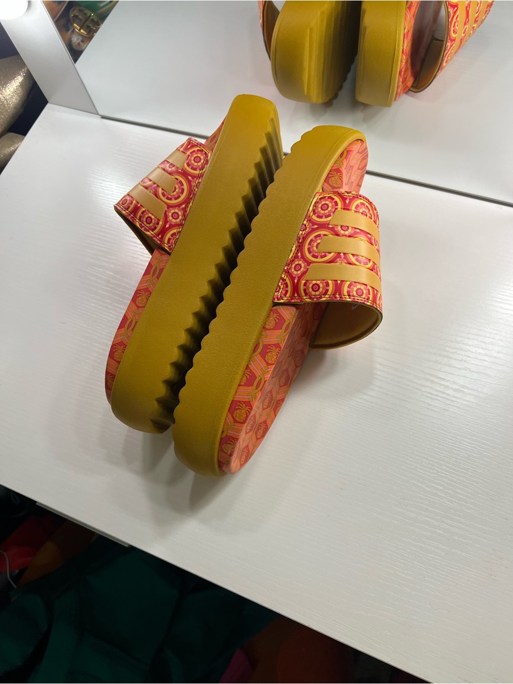 adidas Originals orange and Yellow Patterned Slide Sandals - Picture 7 of 12